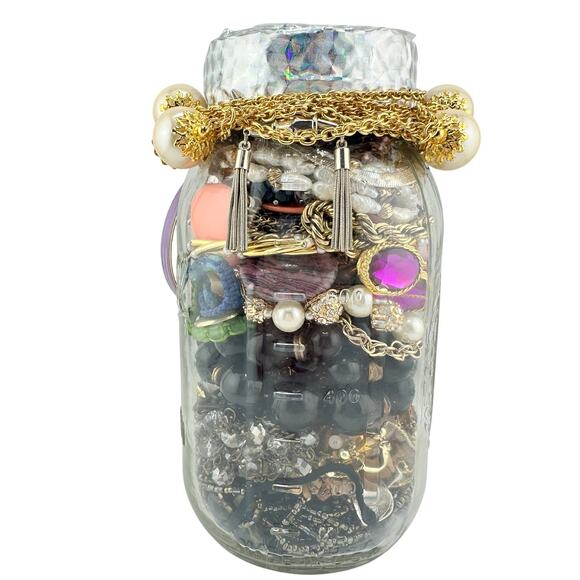 2lb 6oz Jewelry Jar Vintage to Modern Necklaces Bracelets Earrings Mixed Lot - Picture 2 of 8